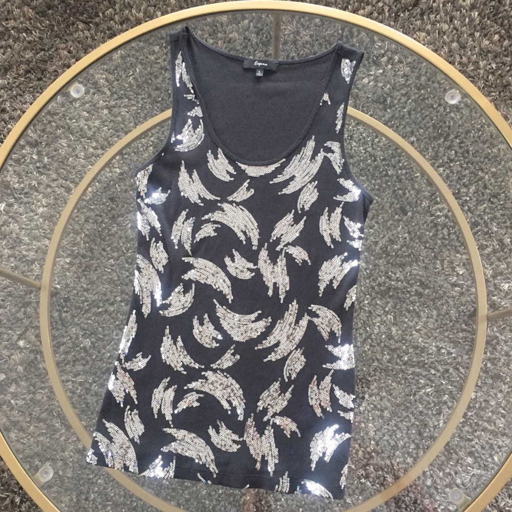 Black tank with silver sequins L EUC